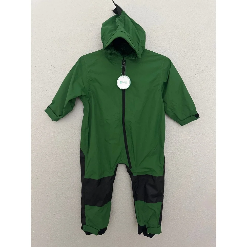 Cuddle Club One Piece Kids Rain Suit Waterproof Hooded Green Dino Toddler 3T